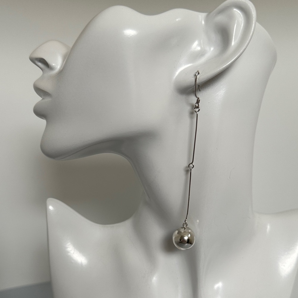 925 sterling silver Long  Drop Earrings  Ball Accent